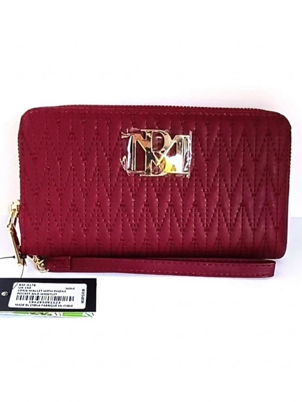 Badgley Mischka Wine Quilted Zip Around Wallet Wristlet NWT Phone Pocket